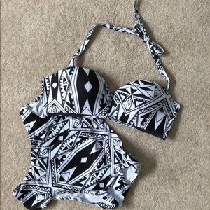 Black and white high waisted bikini